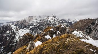 A mountain range with snow on top of it.